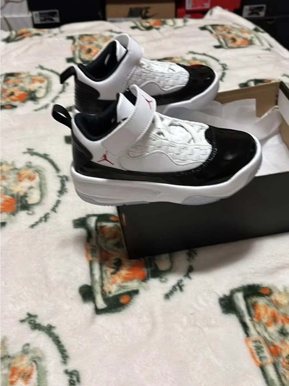 Jordan Kids White and Black Sneakers with Red Jumpman